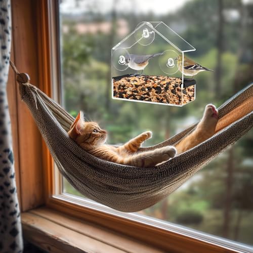 Outdoor Window Bird Feeder for Cats Viewing - Clear Bird Feeder with Strong Suction Cup, Cat Perch Accessories - view 7
