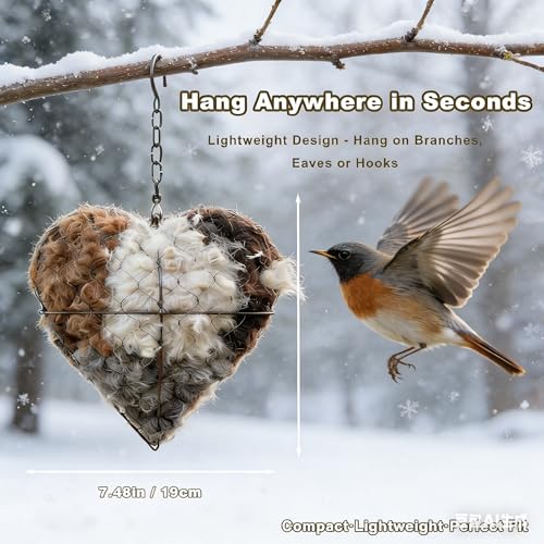 2026 new Handmade Alpaca Fiber Bird nest Heart, Bird nest Material Frame, Winter Wild Bird Tree House, Humming - view 3