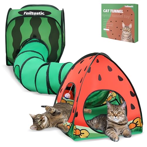 Tailtastic 3-in-1 Watermelon Cat Play Tunnel with Pop-Up Cube & Triangle Cat Tent, Interactive Toy Ball & Fold - view 2