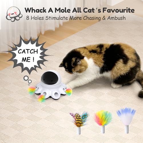 ORSDA Cat Laser Toy, 2-in-1 Interactive Automatic Motion Activated Moving 8 Holes Whack A Mole Feather, USB Re - view 5