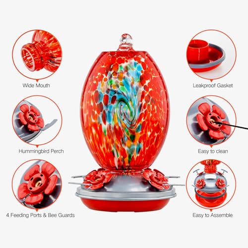 Muse Garden Glass Humming Bird Feeders for Outdoors - 27OZ Blown Glass Hummingbird Feeder - Unique Gift Mom Wo - view 4