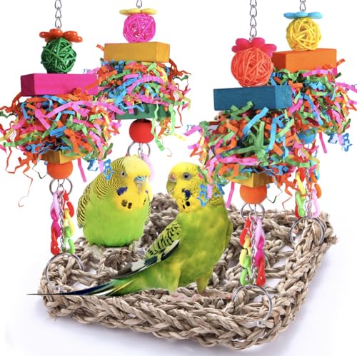 Parakeet Toys Bird Toys Conure Toys Birdcage Stands Bird Foraging Wall Seagrass Woven Hammock Swing Mat for Lo - view 2