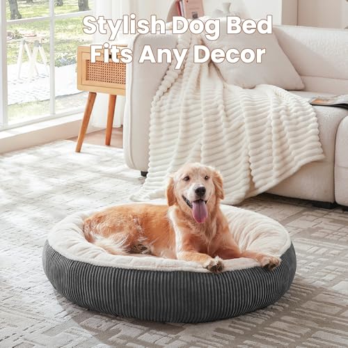 36 inches Donut Dog Bed for Large Dogs - Calming Round Pet Bed with Removable&Washable Cover, Plush Faux Fur & - view 5