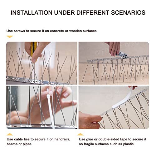 OFFO Bird Spikes with Stainless Steel Base, Covers 73.7 Feet(22.5m) Durable Bird Spikes Arrow Pigeon Spikes Fe - view 6