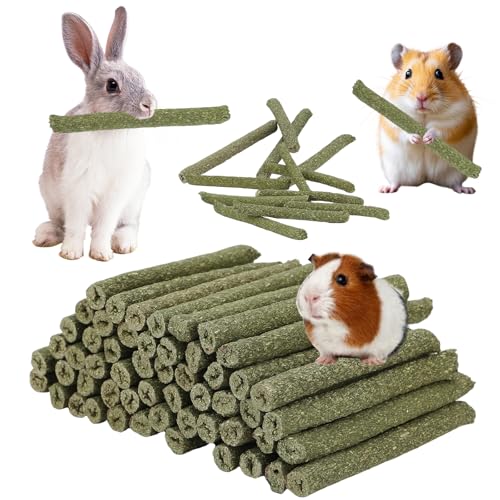 100PCS Timothy Hay Sticks for Rabbits Guinea Pigs Chinchillas Chew Treats, Natural Timothy Grass Molar Teeth S - view 2