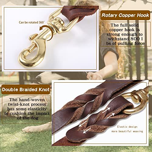 Leather Dog Leash 6ft x 3/4 inch,Strong Heavy Duty Genuine Leather Braided Dog Training Leash, Soft and Comfor - view 5