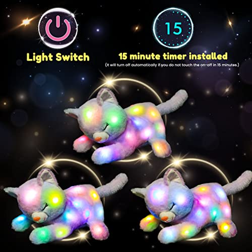 Hopearl LED Plush Cat Lighting Up Stuffed Mommy Cat with 3 Baby Kittens in her Tummy Stuffed Animal Playset Ni - view 6
