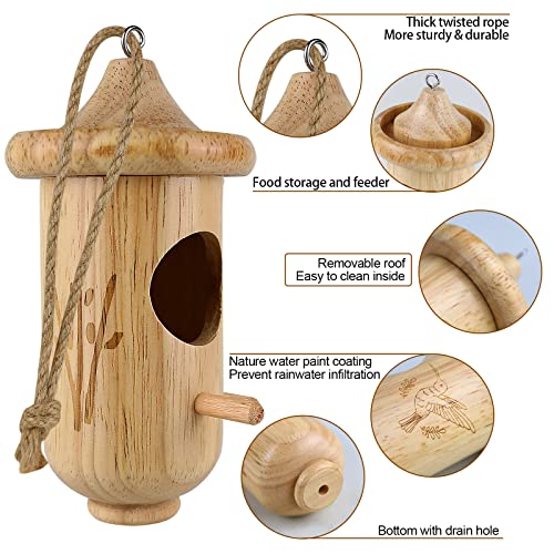 Hummingbird House for Outside Hanging, Small Wooden Hummingbird Gifts Nest 3 Pack with Hemp Ropes, Gardening G - view 3