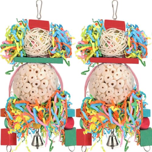 BBjinronjy Bird Toys,2PCS Hanging Natural Soft Sola Ball Beak Chew Shred Forage Toys for Parrots,Cockatiel,Con - view 2