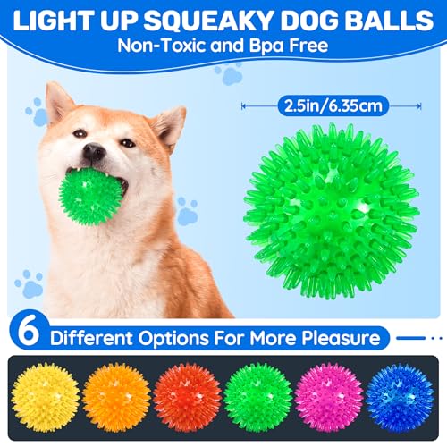6 Pack 2.5" Light Up Squeaky Dog Balls, Spiky Dog Toy Balls for Puppy Small,Medium Dogs - view 3
