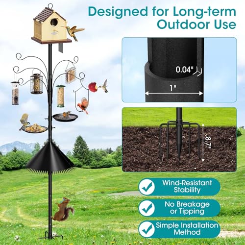 108 Inch Bird Feeder Pole Squirrel Proof, Heavy Duty Bird House Pole, Adjustable Bird Feeder Stand with 5 Shep - view 3
