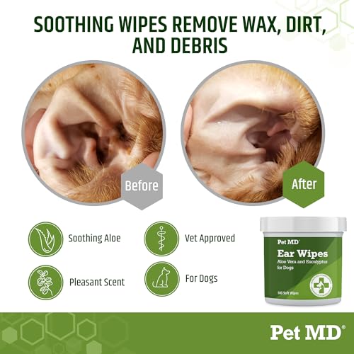 Pet MD Dog Ear Cleaning Wipes – Otic Cleanser for Dogs, Soothing Ear Care with Aloe Vera & Eucalyptus, Regular - view 3