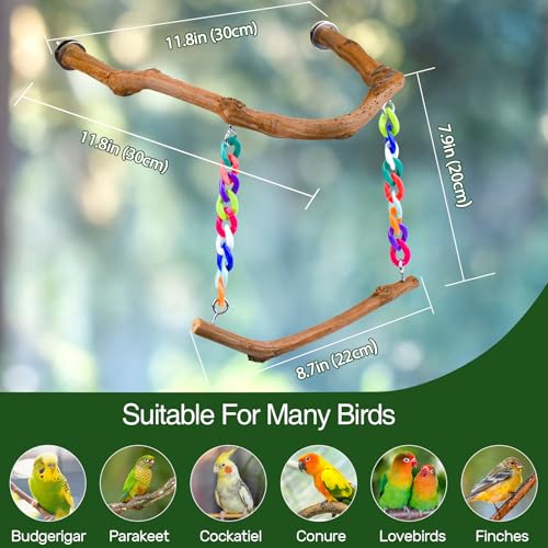 Bird Swing Toys, Standing Bird Perch with Natural Grape Wood, U Shape Hangable Birdcage Accessories, Birds Che - view 7