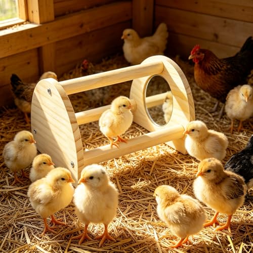 Pine Chicken Perch with Mirror, Strong Chick Jungle Gym Roosting Bar, Chicken Toys for Coop and Brooder, Train - view 5