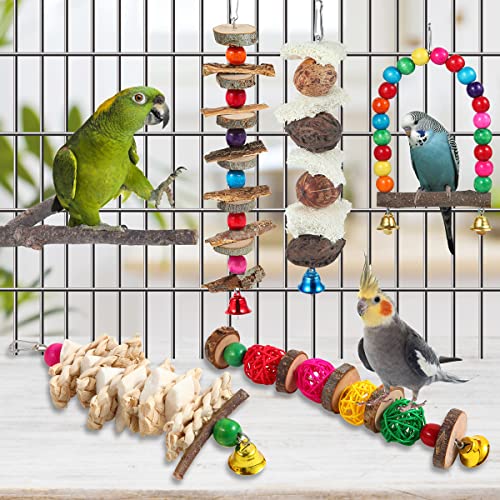 Bird Perch Bird Toys Parakeet Toys,Bird Cage Accessories Wooden Chew Toys Perch Stand for Parrot Conure Cockat - view 3
