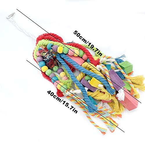 20.5 inch Parrot Chewing Toys - Wooden Block Tearing and Cotton Rope Toys for Medium Large Extra Large Parrot  - view 7