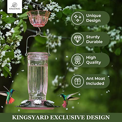 Kingsyard Glass Hummingbird Feeder for Outdoors Wild Bird Feeder with 6 Feeding Ports Hanging for Garden Yard, - view 3
