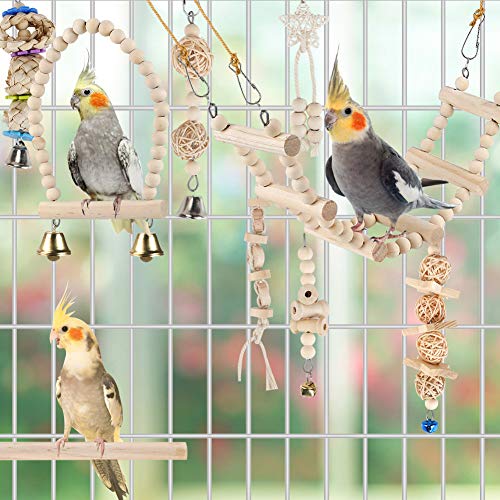 Bird Parrot Swing Toys, Chewing Standing Hanging Perch Hammock Climbing Ladder Bird Cage Toys for Budgerigar,  - view 3