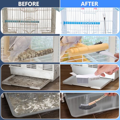 XANGNIER Bird Cage Cleaner Brush Kit,Bird Poop Remover Cleaning Tools Set Accessories for Small,Medium,Large,T - view 3