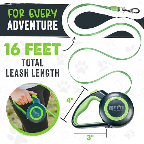 Mighty Paw Retractable Dog Leash 2.0 | 16' Heavy Duty Reflective Nylon Tape Lead for Pets up to 0-50 lbs. Tang - view 5