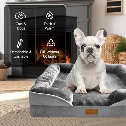 Orthopedic Dog Bed with Sides - Dog Sofa Beds for Medium Dogs, Supportive Foam Pet Couch Bed with Washable Rem - view 3