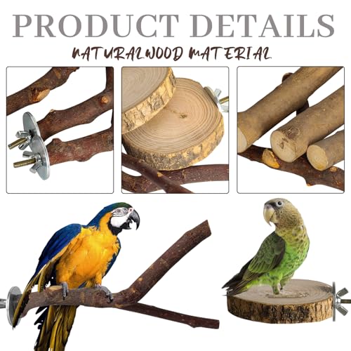 8 Pack Natural Wood Bird Perches, Parrot Perch Stand Bird Cage Accessories for Budgerigar Cockatiels, Conures, - view 4