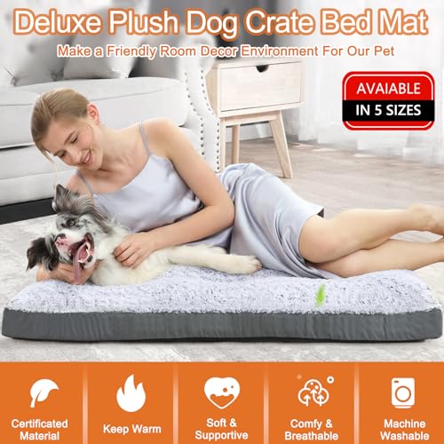 POCBLUE Deluxe Washable Dog Bed for Large Dogs Dog Crate Mat 35 Inch Comfy Fluffy Kennel Pad Anti-Slip for Dog - view 3
