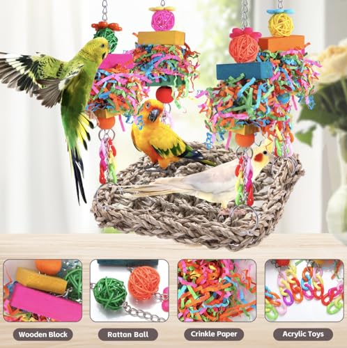 Parakeet Toys Bird Toys Conure Toys Birdcage Stands Bird Foraging Wall Seagrass Woven Hammock Swing Mat for Lo - view 5