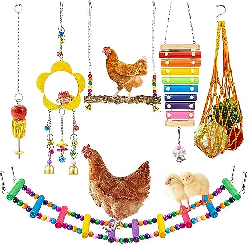 Longer Chain Chicken Toys for Coop Accessories 7PCS, Chicken Swing Ladder Perch roosts, Chicken Xylophone Mirr - view 2