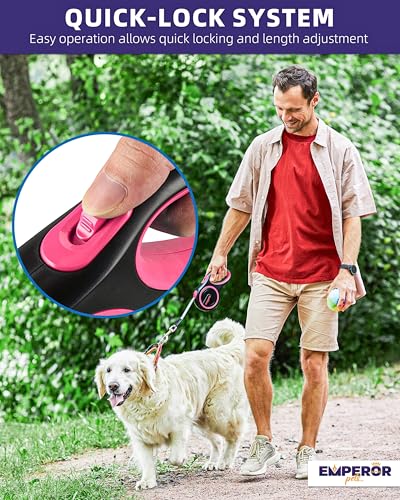 Emperor Pets Pink Heavy Duty Retractable Dog Leash 26 ft – Tangle-Free Nylon Tape, Anti-Slip Grip, Reflective  - view 4