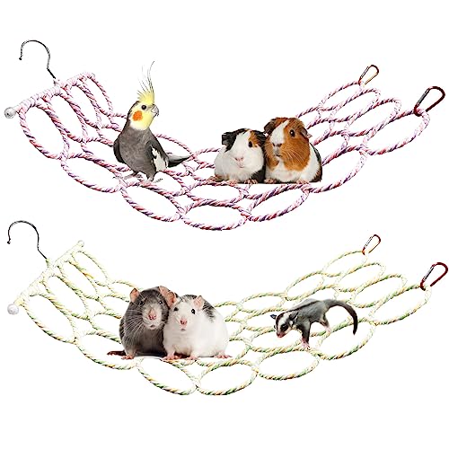 2 Pack Hanging Rat Rope Net, Bird Swing Toy, Parrot Climbing Ladder Bridge for Small Animal Cage Accessories - view 2