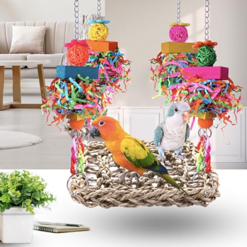 Parakeet Toys Bird Toys Conure Toys Birdcage Stands Bird Foraging Wall Seagrass Woven Hammock Swing Mat for Lo - view 3