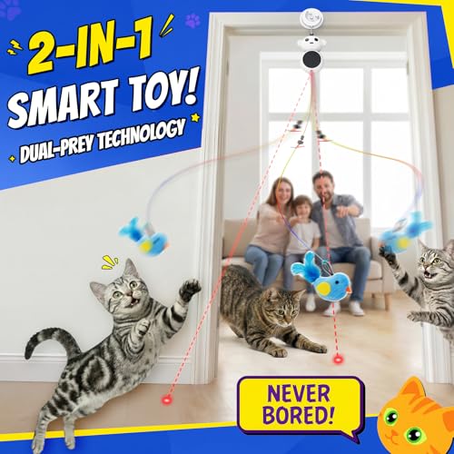 Interactive Cat Toys for Indoor Cats - 2 in 1 Automatic Laser Pointer Cat Toy with Flying Bird，Smart Moving Wa - view 3