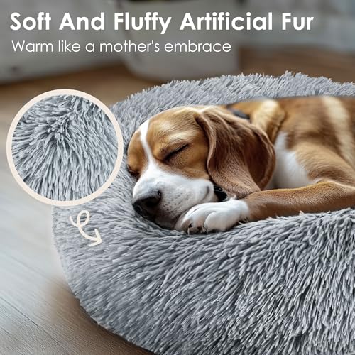 Hoewina Dog & Cat Bed for Indoor Cats, 20in Calming Donut Bed for Puppy and Kitten, Washable Round Fluffy Pet  - view 5
