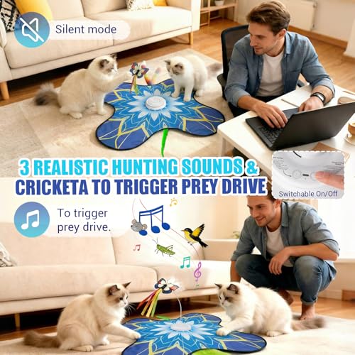 Interactive Cat Toy for Indoor Cats, Touch Activated Automatic Electronic Cat Toy with Sound On/Off, Dual Wand - view 4