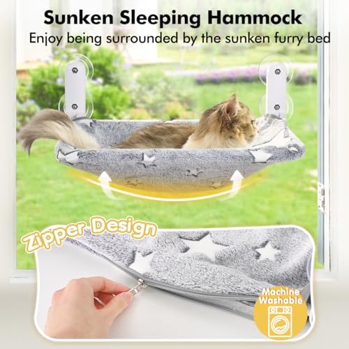 Cat Window Perch, Glow in The Dark Cordless Foldable Pet Hammock Bed for Window with Sturdy Metal Frame, Glowi - view 3