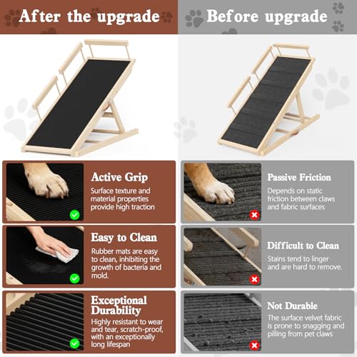 Dog Ramp for High Bed, Couch, Car, Pet Ramps 55.12" Long Adjustable 19.3"-27.17" Wooden Dog Step with Anti-sli - view 3