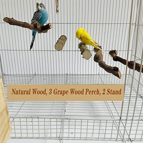 5PCS Bird Perch Stand Natural Wooden Parrot Stand Branch,3 Grape Wood Perch,2 Stand,Paw Grinding Fork Parakeet - view 3