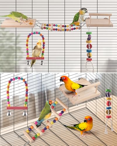 5in1 Bird Parakeet Toys, Detachable Birdie Perches Platform Swing with Climbing Ladder, Parrot Cage Stand Acce - view 5