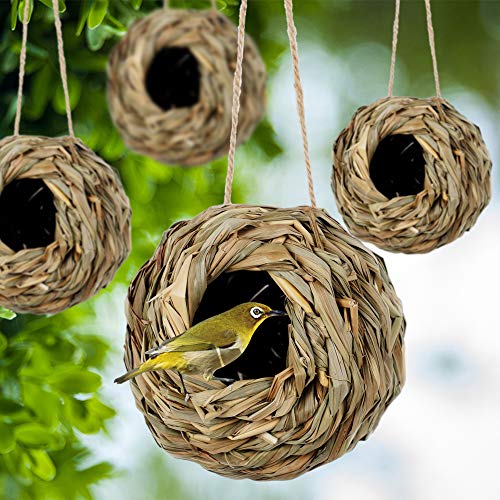 winemana 4 Pack Hanging Bird Nest House for Outside, Ball Shape, Hand Woven, Durable Sturdy, Made of Natural G - view 8