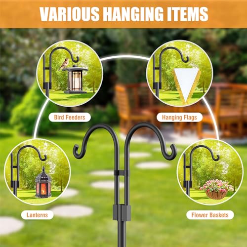 Relx Bird Feeder Pole - Adjustable Double Shepherds Hooks for Bird Feeder with 5 Prong Base - 76 Inch Heavy Du - view 7