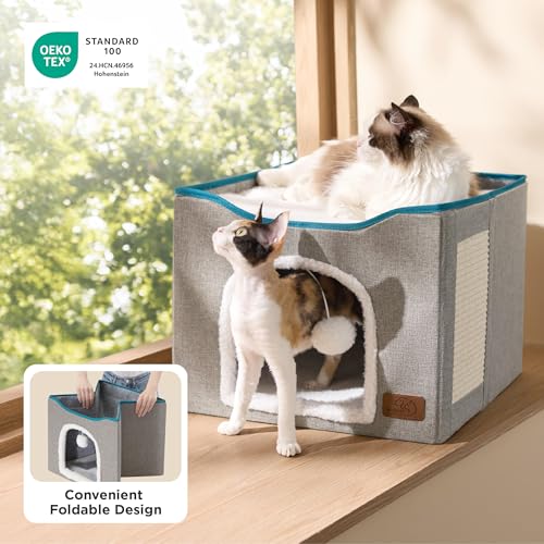 Bedsure Cat Beds for Indoor Cats - Large Cat Cave for Pet Cat House with Fluffy Ball Hanging and Scratch Pad,  - view 4