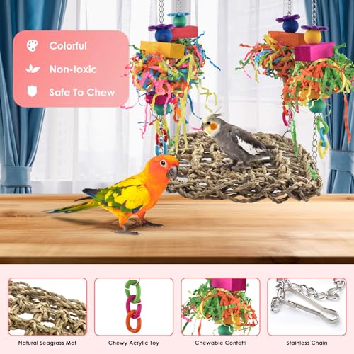 KATUMO Conure Toys, Bird Grass Swing Mat Parrot Climbing Hammock with Colorful Toys for Parakeet, Cockatiel, S - view 3
