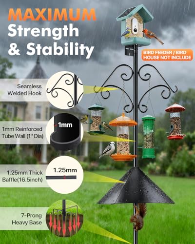 92 Inch Squirrel Proof Bird Feeder Pole with Baffle, 7-Prong Base Heavy Duty Bird House Pole with Shepherd Hoo - view 3