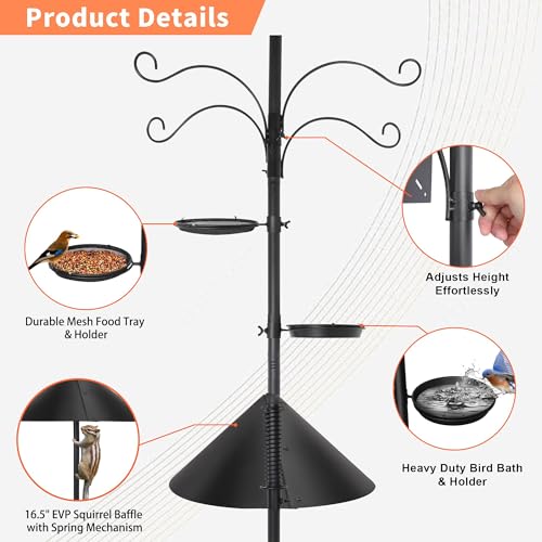 eWonLife 92 Inch Squirrel Proof Bird Feeder Pole with 9 Prongs Base, 1 Inch Dia Bird House Pole, Heavy Duty Bi - view 5