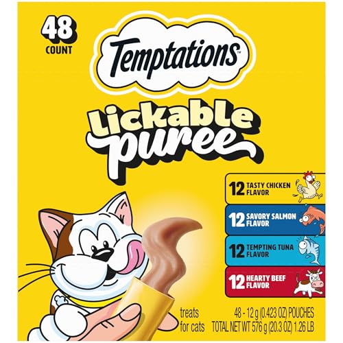 Temptations Creamy Puree Squeezable Lickable Cat Treats, Wet Cat Treats with Beef, Salmon, Chicken, and Tuna V - view 2