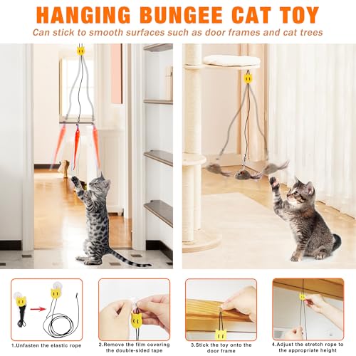 JXFUKAL Interactive cat Toy, Automatic Cat Wand Toy with Stable Wooden Base, 2 PCS Detachable Cat Teaser, 5PCS - view 7