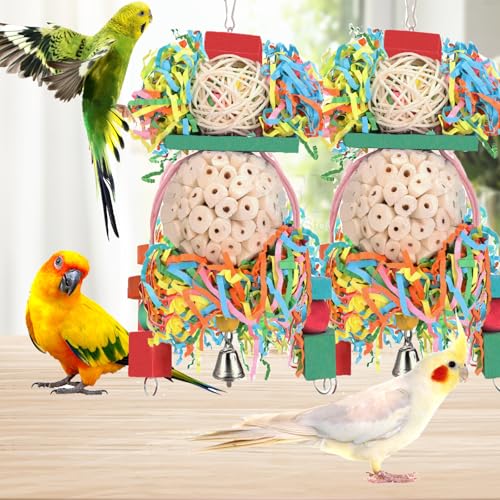 BBjinronjy Bird Toys,2PCS Hanging Natural Soft Sola Ball Beak Chew Shred Forage Toys for Parrots,Cockatiel,Con - view 5