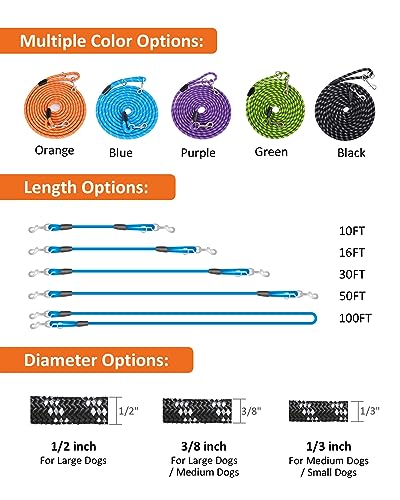Long Dog Leash for Training 10FT/16FT/20FT/30FT/50FT/100FT, Reflective Tie Out, Heavy Duty Dog Lead for Large, - view 4