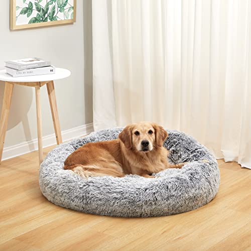 Bedfolks Calming Donut Dog Bed, 36 Inches Round Fluffy for Large Dogs, Anti-Anxiety Plush, Machine Washable (D - view 3